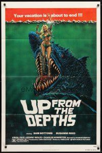 2t923 UP FROM THE DEPTHS 1sh '79 wild horror artwork of giant killer fish by William Stout!