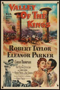 2t926 VALLEY OF THE KINGS 1sh '54 cool art of Robert Taylor & Eleanor Parker in Egypt!