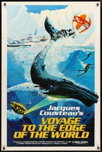 2t941 VOYAGE TO THE EDGE OF THE WORLD 1sh '76 Jacques-Yves Cousteau, cool art of whale & divers!