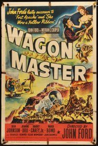 2t942 WAGON MASTER 1sh '50 John Ford, Ben Johnson, Joanne Dru, cool western artwork!