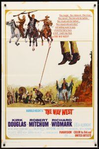 2t953 WAY WEST style B 1sh '67 Kirk Douglas, Robert Mitchum, Widmark, art of frontier justice!