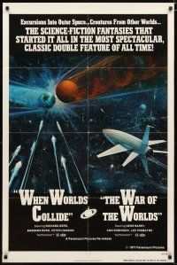 2t958 WHEN WORLDS COLLIDE/WAR OF THE WORLDS 1sh '77 cool sci-fi art of rocket in space by Berkey!