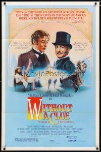 2t977 WITHOUT A CLUE 1sh '88 great artwork of Michael Caine & Ben Kingsley all dressed up!