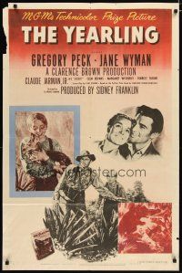 2t989 YEARLING style D 1sh '46 Gregory Peck, Jane Wyman, Claude Jarman Jr., classic!