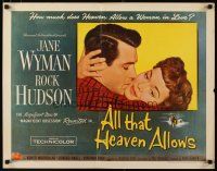2w014 ALL THAT HEAVEN ALLOWS style B 1/2sh '55 romantic art of Rock Hudson kissing Jane Wyman!