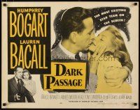 2w066 DARK PASSAGE 1/2sh R56 great close up of Humphrey Bogart with gun & sexy Lauren Bacall!