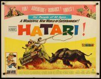 2w126 HATARI 1/2sh '62 Howard Hawks, artwork of John Wayne rounding up rhino in Africa!