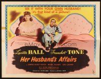 2w134 HER HUSBAND'S AFFAIRS style A 1/2sh '47 artwork of Lucille Ball, Franchot Tone between beds!