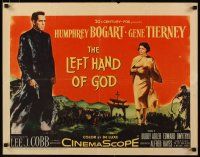 2w190 LEFT HAND OF GOD 1/2sh '55 artwork of priest Humphrey Bogart holding gun, sexy Gene Tierney!