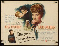 2w196 LETTER FROM AN UNKNOWN WOMAN 1/2sh '48 romantic close up art of Joan Fontaine & Louis Jourdan!