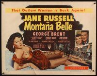 2w225 MONTANA BELLE style B 1/2sh '52 George Brent, sexy Jane Russell wants to get friendly!