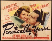 2w252 PRACTICALLY YOURS style A 1/2sh '44 Claudette Colbert hugging Air Force pilot Fred MacMurray!