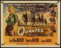 2w255 QUANTEZ 1/2sh '57 artwork of Fred MacMurray & sexy Dorothy Malone with torn shirt!