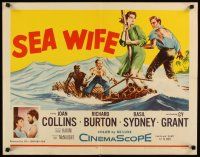 2w270 SEA WIFE 1/2sh '57 great castaway art of sexy Joan Collins & Richard Burton on raft at sea!
