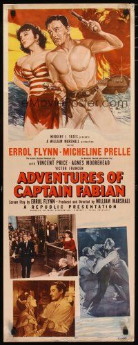 2w343 ADVENTURES OF CAPTAIN FABIAN insert '51 art of 'roided Errol Flynn & sexy Micheline Presle!