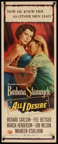 2w348 ALL I DESIRE insert '53 great close up art of sexy Barbara Stanwyck & Richard Carlson!