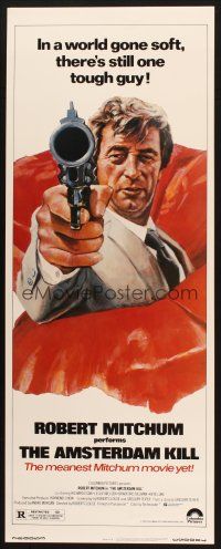 2w353 AMSTERDAM KILL insert '78 John Solie artwork of tough guy Robert Mitchum pointing revolver!