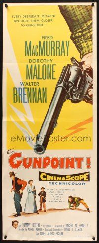 2w361 AT GUNPOINT insert '55 Fred MacMurray, cool huge artwork image of smoking gun by Roy Besser!