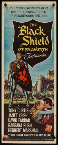 2w390 BLACK SHIELD OF FALWORTH insert '54 art of Tony Curtis & Janet Leigh by Reynold Brown!