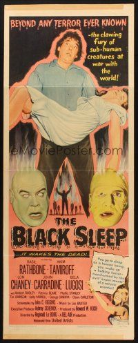 2w391 BLACK SLEEP insert '56 Lon Chaney Jr., Bela Lugosi, Tor Johnson, terror-drug wakes the dead!