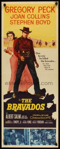 2w406 BRAVADOS insert '58 full-length art of cowboy Gregory Peck with gun & sexy Joan Collins!