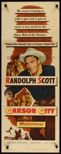 2w419 CARSON CITY insert '52 Randolph Scott in Nevada with a gun and a grin!