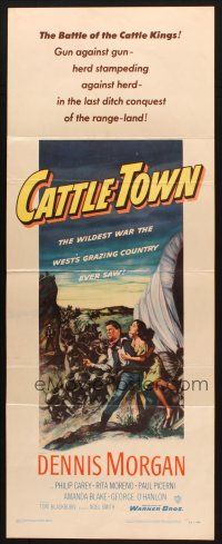 2w427 CATTLE TOWN insert '52 Dennis Morgan, Philip Carey, cool western action artwork!
