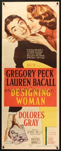 2w455 DESIGNING WOMAN insert '57 romantic art of Gregory Peck & sexy Lauren Bacall!