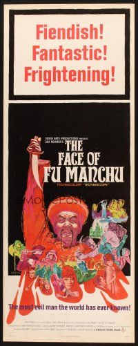 2w480 FACE OF FU MANCHU insert '65 art of villain Christopher Lee by Mitchell Hooks, Sax Rohmer!
