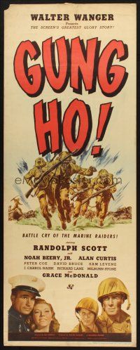 2w518 GUNG HO insert '43 Randolph Scott, Noah Beery Jr, battle cry of the marine raiders!