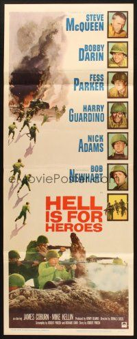 2w531 HELL IS FOR HEROES insert '62 Steve McQueen, Bob Newhart, Fess Parker, Bobby Darin