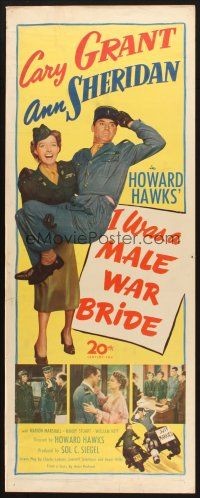 2w549 I WAS A MALE WAR BRIDE insert '49 Cary Grant carried by Ann Sheridan w/both in uniform!