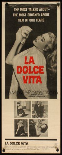2w570 LA DOLCE VITA insert '61 Federico Fellini, full-length sexy Anita Ekberg holding kitten!