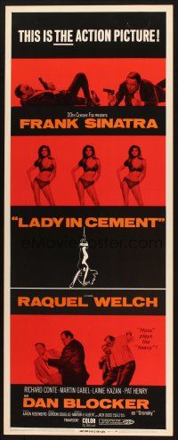 2w571 LADY IN CEMENT insert '68 different images of Frank Sinatra & sexy Raquel Welch!