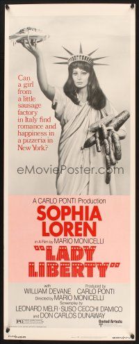 2w572 LADY LIBERTY insert '72 wacky image of sexy Sophia Loren as Statue of Liberty w/sausages!