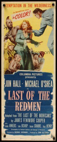2w573 LAST OF THE REDMEN insert '47 Jon Hall, Evelyn Ankers, from The Last of the Mohicans!