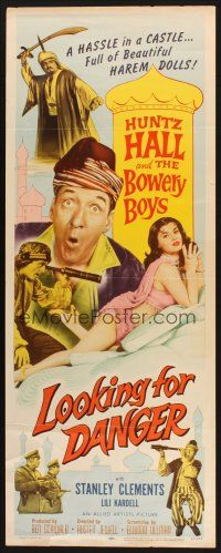 2w590 LOOKING FOR DANGER insert '57 Bowery Boys, wacky image of Huntz Hall checking out babe!