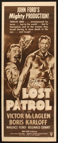 2w591 LOST PATROL insert R49 artwork of Boris Karloff & Victor McLaglen, John Ford directed!