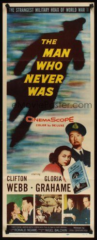 2w604 MAN WHO NEVER WAS insert '56 Clifton Webb, Gloria Grahame, strangest military hoax of WWII!