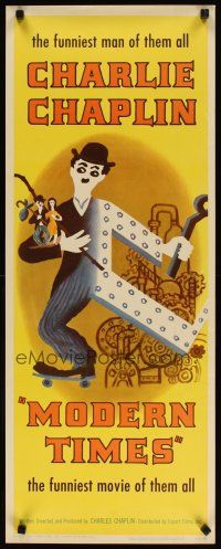 2w621 MODERN TIMES insert R59 great image of Charlie Chaplin running with gears in background!