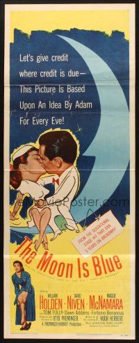 2w626 MOON IS BLUE insert '53 William Holden, Maggie McNamara is a virgin, by Otto Preminger!