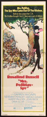 2w629 MRS. POLLIFAX - SPY insert '71 Rosalind Russell, wacky Frank Frazetta artwork!