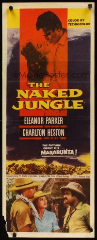2w635 NAKED JUNGLE insert '54 romantic close up of Charlton Heston & Eleanor Parker, George Pal