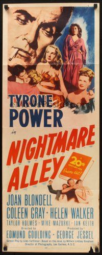 2w644 NIGHTMARE ALLEY insert R55 art of Tyrone Power w/cigarette, Joan Blondell, Coleen Gray