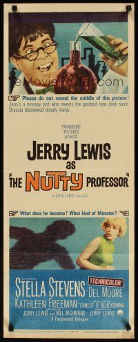 2w646 NUTTY PROFESSOR insert '63 wacky Jerry Lewis directs & stars w/pretty Stella Stevens!