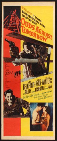 2w649 ODDS AGAINST TOMORROW insert '59 art of Harry Belafonte & Robert Ryan, Robert Wise directed!