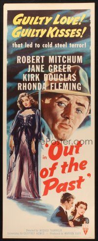 2w660 OUT OF THE PAST insert R53 Kirk Douglas, Robert Mitchum & sexy full-length Jane Greer!