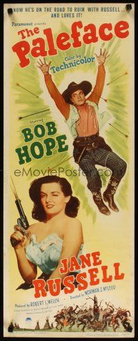 2w664 PALEFACE insert '48 wacky Bob Hope & sexy Jane Russell with pistol!