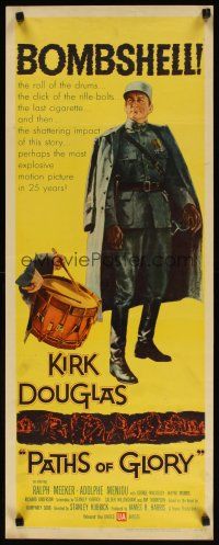 2w670 PATHS OF GLORY insert '58 Stanley Kubrick, great artwork of Kirk Douglas in WWI!