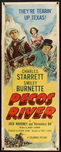 2w673 PECOS RIVER insert '51 artwork of Charles Starrett & Smiley on stagecoach by Glen Cravath!
